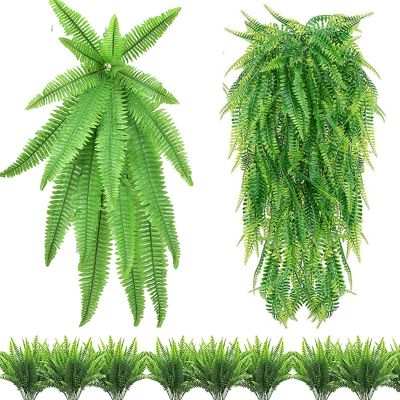 Hanging Plants Artificial Greenery Hanging Fern Grass Plants Green Wall Plant Silk Artificial Hedge Large Home Decor Garden Spine Supporters