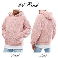 Mens Warm Faux Fur Fleece Hoodie Hooded Sweatshirt Casual Pullover Men Clothing Solid Color Streetwear with Kangaroo Pockets