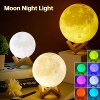 LED Night Light 3D Print Moon Lamp 8CM Battery Powered With Stand Starry Lamp 7 Color Bedroom Decor Night Lights Kids Gift Night Lights