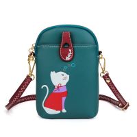 Annmouler New Design Women Shoulder Bag Pu Leather Crossbody Bag Cute Cat Phone Bag Blue 2023 Mobile Phone Case