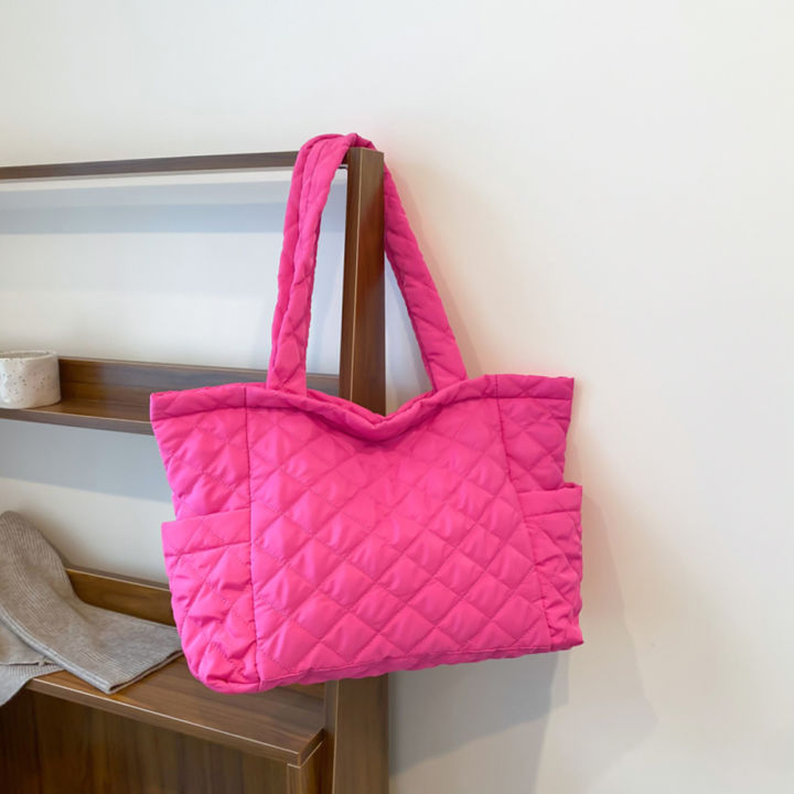 autumn-winter-shoulder-handbags-rhombus-pattern-cotton-padded-top-handle-bag-solid-zipper-travel-purse-for-women-girl