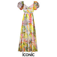 iCONiC GREY FLORAL BEACH MAXI DRESS #2785 ชุดเดรสยาว สีเทา ผ้าไหมชีฟอง พิมพ์ลายดอกไม้ เดรสยาว 150cm เดรสชายทะเล เดรสชีฟอง เดรสไฮโซ เดรสออกงาน