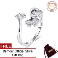 BAMOER เงิน925ออกแบบใบแปะก๊วยแหวนนิ้วมือสำหรับผู้หญิงวินเทจ Bijoux 925เงินสเตอร์ลิงเครื่องประดับงานแต่งงานอินเทรนด์ BSR097