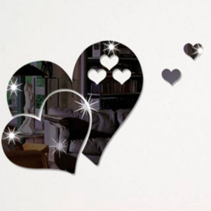 3D Mirror Love Hearts Wall Sticker Decal DIY Wall Stickers for Living Room Modern Style Home Room Art Mural Decor Removable