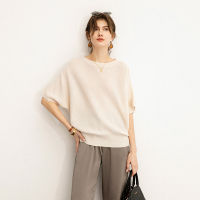 New Factory Outlet Wool Slightly Hollow Bat -Cuff Knit Sweater Ladies Spring And Summer Thin Round Neck Looseness, Thin,