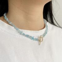 【DT】hot！ Bohemia Healing Jewelry Aquamarine Necklace Gravel Stone Chips Beaded Necklaces Men Choker Accessories