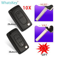 Whatskey 10pcs flip REMOTE พับรถ Key SHELL สำหรับ Peugeot 307 307 407 206 7 607 807สำหรับ Citroen C4 C5 C6 C2 C3