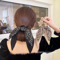 [COD] Floral streamer headband womens tied hair elegant ponytail head temperament bow headdress 2021 new