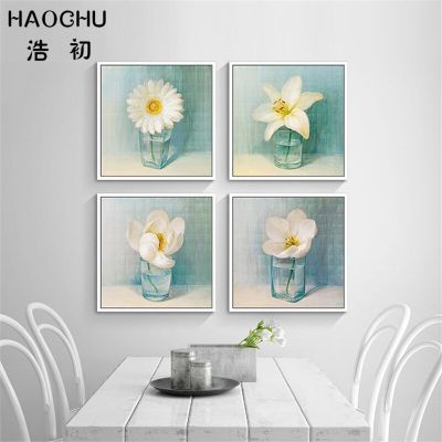 HAOCHU ภาพวาดผ้าใบทันสมัยดอกไม้4แบบภาพสเก็ตช์ภาพ Abstrac ดอกลิลลี่สีขาวทำด้วยมือศิลปะบนผนัง Cuadros Dencoracion ไร้กรอบ Heyuan ในอนาคต