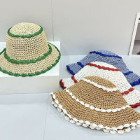 2022 Summer Bucket Hat Womens Straw Made Foldable Panama Sun Hat Female Striped Crochet Beach Sun Visor Cap