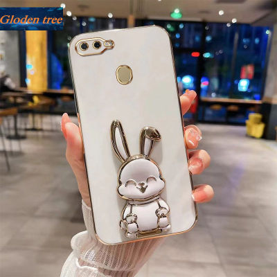 Andyh New Design For OPPO F9 F9 Pro A7 A5S A12 A11K Case Luxury 3D Stereo Stand Bracket Smile Rabbit Electroplating Smooth Phone Case Fashion Cute Soft Case