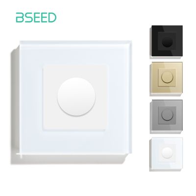 ◇▼❏ BSEED Dimmer Light Switch Rotary Knob Glass Mechanical LED Dimmable Wall Mounted Switches EU Standard Switches