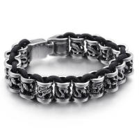 316L Stainless Steel Dragon Bracelets Men Biker Leather Woven Link Bracelet