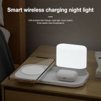 15W Wireless Charger พร้อมโคมไฟ Night Light Fast Induction แท่นชาร์จสำหรับ 14 13 Pro Max 12 11 Samsung Xiaomi