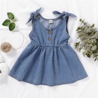 1-4Years Kids Baby Girl Party Dress Blue Strap Denim Dresses Summer Cool Girl Clothing