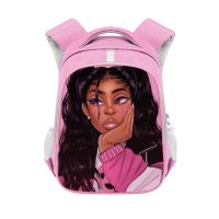 【Hot Sale】 New style African girl primary school student backpack polyester pink schoolbag fashion lightening reflective strip