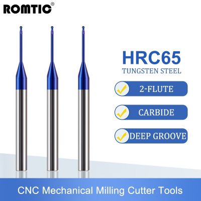 ROMTIC HRC65 2F ทังสเตนเหล็กคาร์ไบด์ร่องลึกลูก End Endmill Nano Coating CNC เครื่องมือตัดมิลลิ่งเฉพาะรูลึก