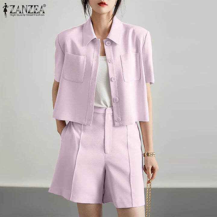 สินค้ามาใหม่-จัดส่งฟรี-fancystyle-zanzea-ชุดสูทแฟชั่นสไตล์เกาหลีของผู้หญิงชุดเดรสคอปกแขนสั้นกางเกงขาสั้นอัดพลีททรงหลวม-10