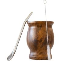 Yerba Mate Set Includes Double Walled 18/8 Stainless Steel Mate Tea Cup,One Bombilla Mate (Straw),A Cleaning Brush (Wood,230ML)