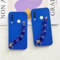 Philander SHOP สร้อยข้อมือแฟชั่นหรูหราเคสโทรศัพท์กำมะหยี่ฟ้าทึบสำหรับ Huawei P30Lite P40 Mate30 40 Y6P Y7P Y7A Y9A Y9S ขอบตรง