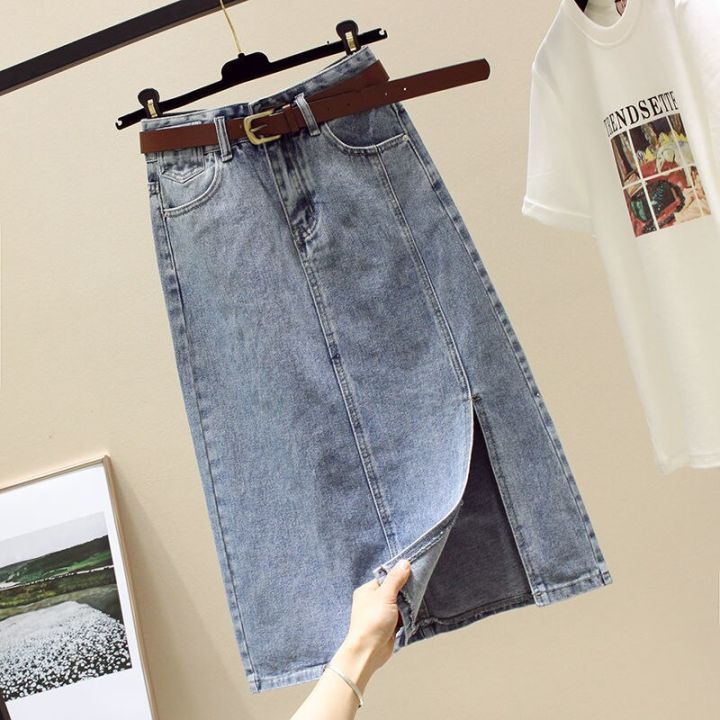 Chân Váy Denim Midi Mùa Hè Mới Chân Váy Denim Xẻ Tà Màu Trơn Cạp ...