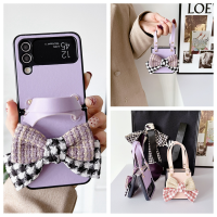 เคสโทรศัพท์กระเป๋าถือแฟชั่น Houndstooth Bow Bow สำหรับ Samsung Galaxy Z Flip 4 3 Zflip4 Flip3 5G ฝาครอบด้านหลังกันกระแทก