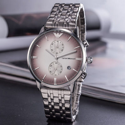 Armani นาฬิกาข้อมือผู้ชายแบบดั้งเดิม,นาฬิกาควอตซ์แฟชั่นลำลองสายสเตนเลสนาฬิกาธุรกิจน้ำหนักเบา