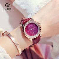 GUOU 8205สุภาพสตรีนาฬิกาแฟชั่น Relógio Feminino สร้อยข้อมือหรูนาฬิกาของผู้หญิงสำหรับผู้หญิงนาฬิกาเพชรนาฬิกา