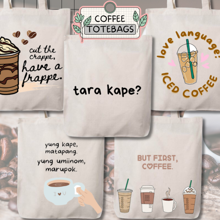 COFFEE ZIPPER TOTEBAGS Coffee Addict Canvas Tote Bags Coffee Lovers