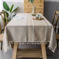 Corinada Japanese tablecloth grey tassel  wind dustproof rectangular household cotton linen table mat