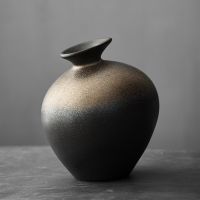 Japanese Coarse Pottery Black Pottery Vase Imitation Stone Abstract Gold Glaze Ceramic Zen Desktop Decoration Home Retro