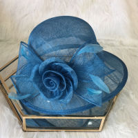 X4120 Elegant Court ผ้าลินิน Fascinators Rose ผ้าลินินหมวกฤดูร้อน Sun Shading ขนาดใหญ่ Brim Millinery หมวกผู้หญิงหมวกจัดเลี้ยง