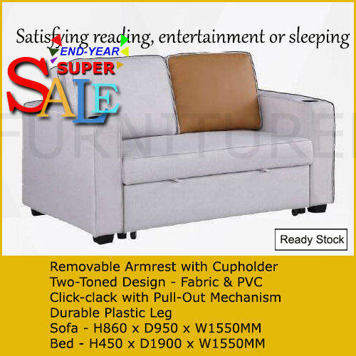 End Year Sale! AnnaKim 2 Seater Fabric Sofa Bed with Cupholder. Only