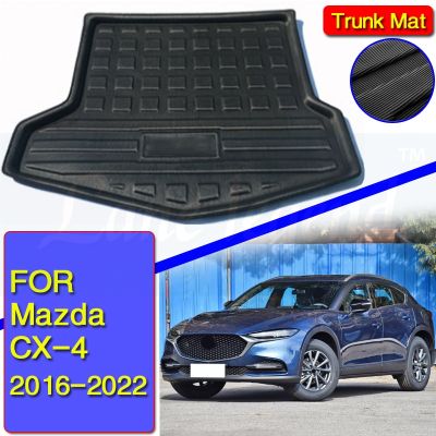 แผ่นรองของบรรทุกหีบใส่ของที่รองเท้าด้านหลังรถสำหรับ CX-4 Mazda CX4 2016-2022ถาดพรมปูพื้นโคลนปลอกปกป้องเข่า2017 2018 2019 2020 2021