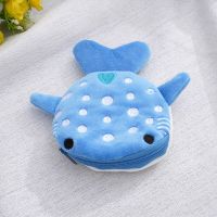 ”【；【-= Cute Blue Small Whales Coin Purse Plush Zipper Earphone Wallet Shark Shape Womens Wallet Change Purse Key Earphone Pouch