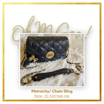 Metrocity Quilted Black Leather Chain Sling Bag, Luxury, Bags