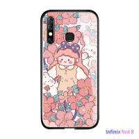 พร้อมเคสโทรศัพท์สำหรับ Infinix Hot 11 Play X688C/Hot 8/Hot 8 Pro X650C X650 X650B ดอกไม้สุดหรูเด็กผู้หญิงกันกระแทกเคสมันวาวหลังกระจกเทมเปอร์เคสใหม่