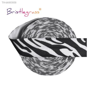 ♈❍ BRISTLEGRASS 2 5 10 Yard 3/4 20mm Black Zebra Stripe Print Fold Over Elastics FOE Spandex Satin Band Tape Hair Tie Dress Sewing