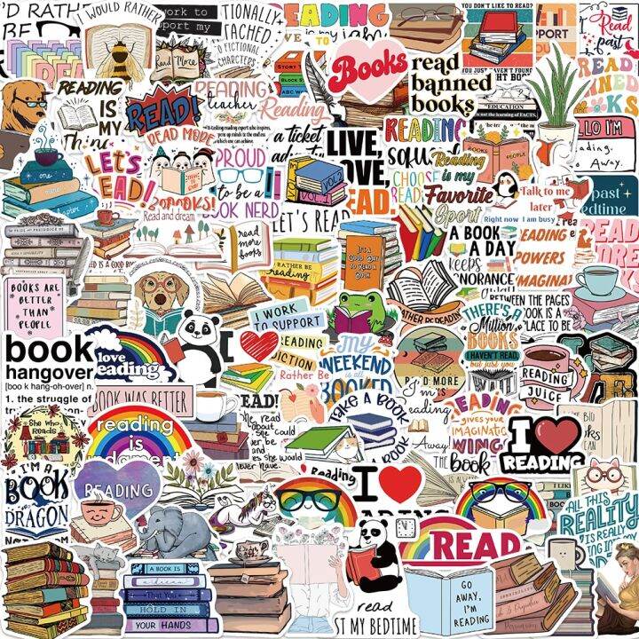 50-100pcs-diary-book-reading-stickers-for-notebook-motorcycle-skateboard-computer-decal-cartoon-luggage-graffiti-sticker-stickers-labels