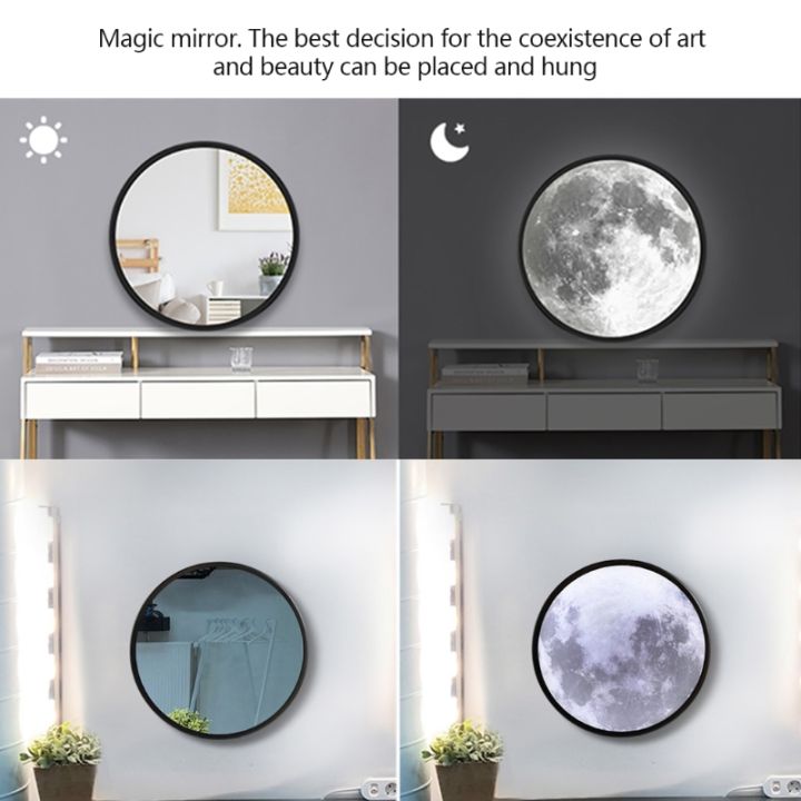 กระจกแต่งหน้ารูปทรงดวงจันทร์ทนทานต่อการเกิดออกซิเดชันพร้อมไฟ-led-กันการกระจายตัวติดผนังสำหรับโต๊ะเครื่องแป้ง