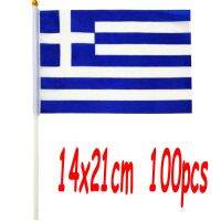 ZXZ 100PCS Greece hand waving flag Small Size Flying Banner Custom Polyester Hand flag with plastic flagpole