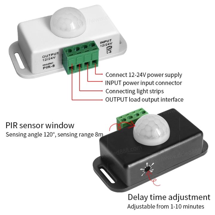 สวิตช์เซ็นเซอร์ตรวจจับการเคลื่อนไหว-pir-ปรับได้อัตโนมัติ8a-12v-24v-โมดูลสวิตซ์-nbsp-ไฟเครื่องตรวจจับอินฟราเรด-ir-สำหรับแผ่นเรืองแสงแถบไฟ-led