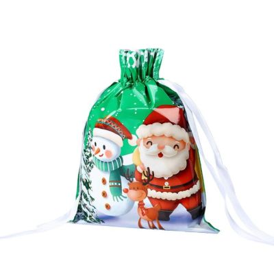 32X24 Cm Pvc Drawstring Merry Christmas Santa Claus Bags Large Gold Silver Goods Cookies Candy Packaging Bag 1Pcs