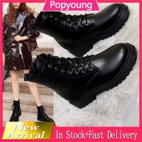 kasut perempuan Fashionable flat bottom Martin boots INS versatile Korean handsome motorcycle boots short boots womens shoes