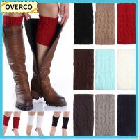 OVERCO สีทึบ ฤดูหนาว ผู้หญิง ถักนิตติ้ง ถุงเท้าบูต ถุงเท้าอุ่นขา เครื่องอุ่นรองเท้า