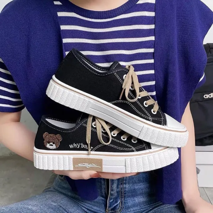 Sepatu Sneakers Wanita Korean Style Why Bear Tpr Hitam Putih Sepatu Korea Kekinian Sepatu