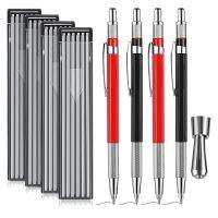 4PCS Welders Pencil with 48PCS Silver Round Refill, Woodworking Pencil Set with Built-in Sharpener for Fitter Welder