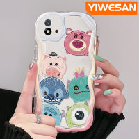 YIWESAN เคสสำหรับ Realme C20 C20A C11 C11 2020 Narzo 50i การ์ตูนน่ารักสตรอเบอร์รี่หมีและมอนสเตอร์ตัวน้อยขอบโค้งเคสใสเนื้อครีมใสฝาครอบป้องกันเคสมือถือ