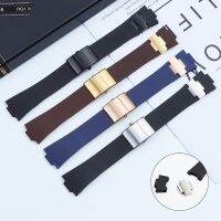 （Bar watchband）25x12มิลลิเมตรสีดำสีน้ำตาล BlueSilicone ยางสายนาฬิกาข้อมือสายรัดข้อมือเข็มขัดสำหรับ Ulysse Nardin สายเครื่องมือพับหัวเข็มขัด