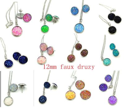 30pcs lot Fashion druzy Jewelry Set Colorful Painting Bridal Earrings Necklace Jewelry Sets for Women